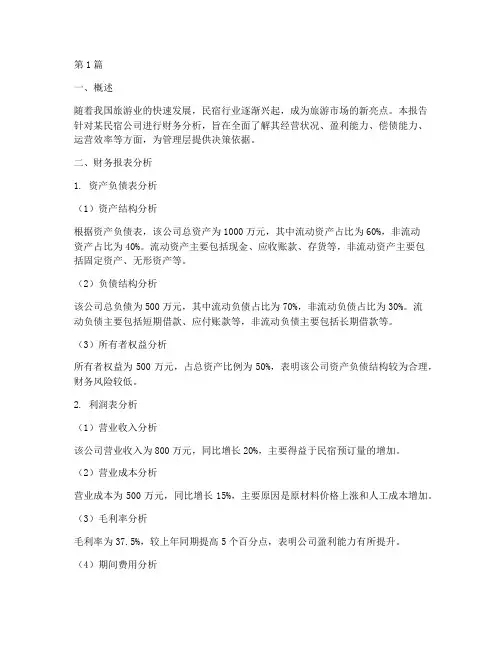 民宿公司的财务分析报告(3篇)