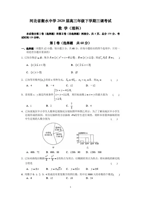 河北省衡水中学2020届高三年级下学期三调考试(理数)