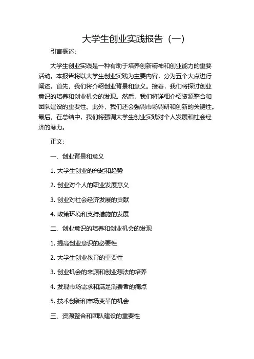 大学生创业实践报告(一)