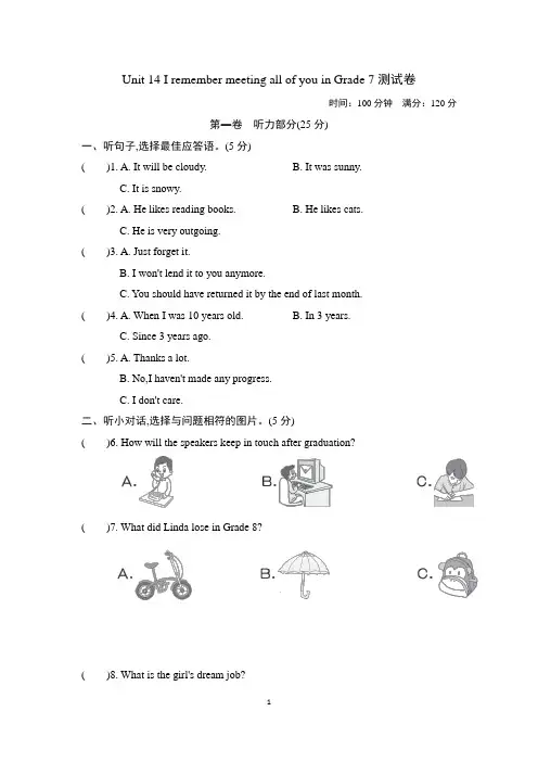 人教版九年级英语下册Unit 14 测试卷(含听力材料及答案)