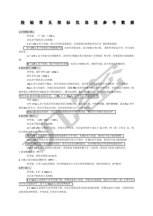 检验危急值参考依据