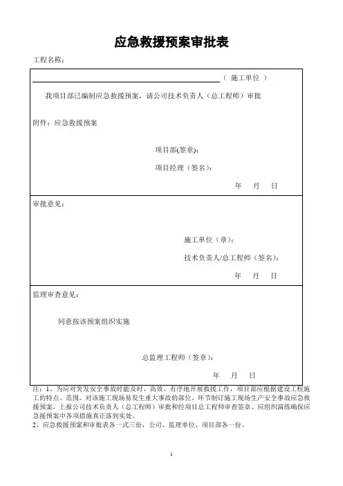 应急救援预案及审批表