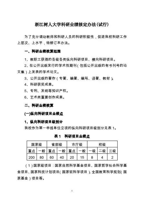 大学科研业绩核定办法