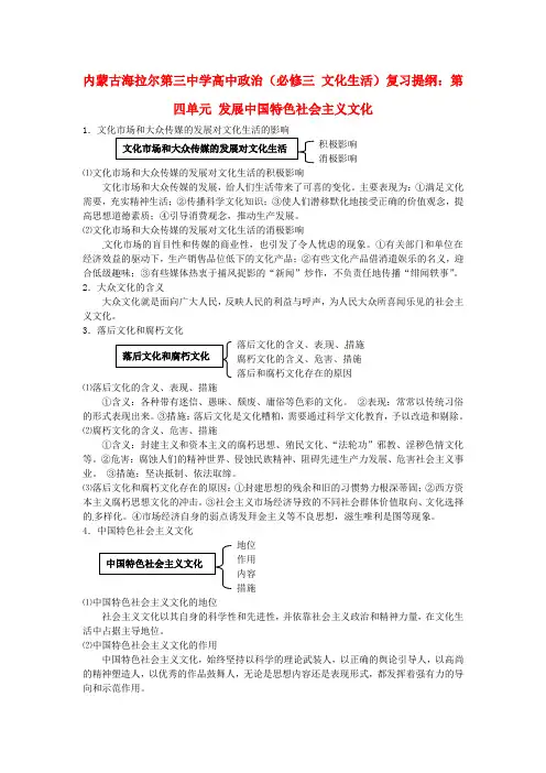 新人教版政治必修三第4单元《发展中国特色社会主义文化》复习提纲