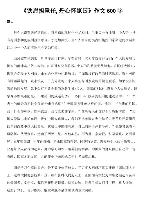《铁肩担重任,丹心怀家国》作文600字