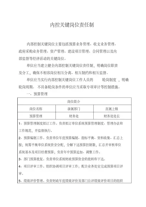 内控关键岗位责任制