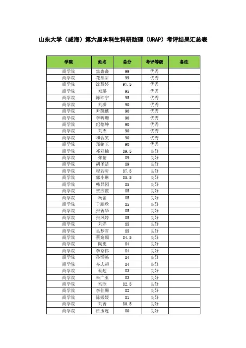 山东大学(威海)第六届本科生科研助理(URAP)考评结果041019143053