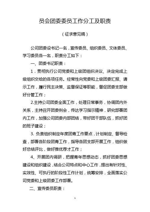 (完整版)团委委员分工及职责