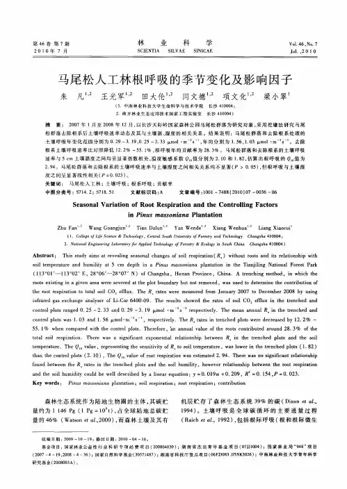 马尾松人工林根呼吸的季节变化及影响因子