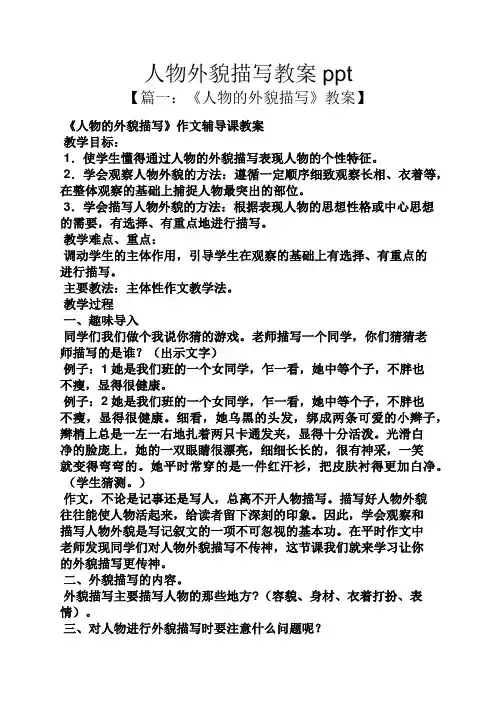 人物外貌描写教案ppt