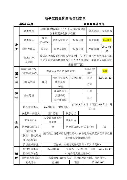 安全隐患排查治理表格(示例)