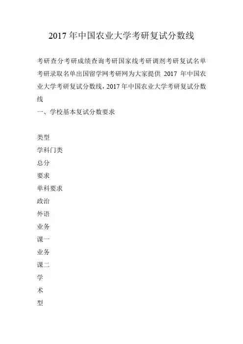 2017年中国农业大学考研复试分数线