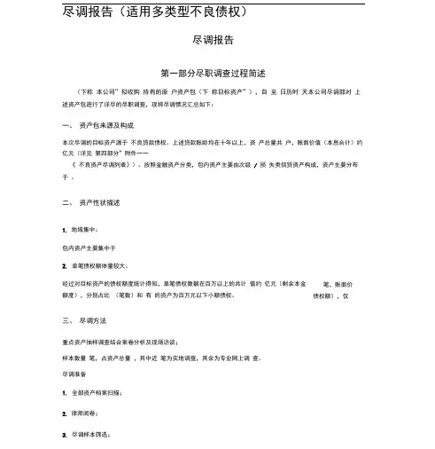 尽调报告(适用多类型不良债权)