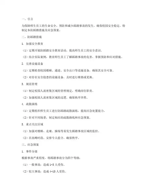 防踩踏措施及应急预案模板