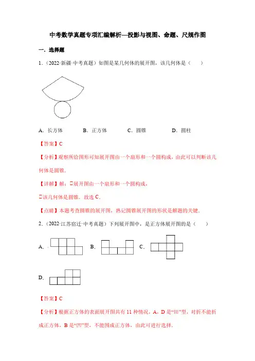 中考数学真题专项汇编解析—投影与视图、命题、尺规作图