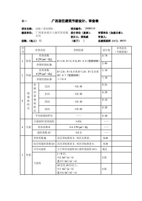 广西居住建筑节能设计、审查表