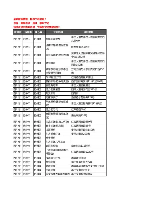 新版四川省巴中市巴州区灯饰企业公司商家户名录单联系方式地址大全116家