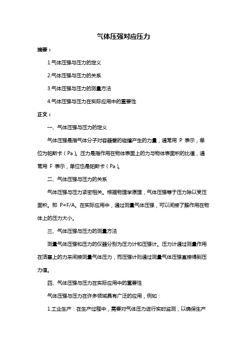 气体压强对应压力