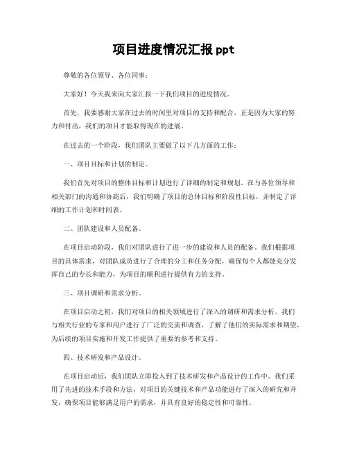 项目进度情况汇报ppt