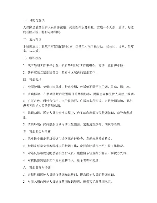 医院禁烟门诊管理制度范本