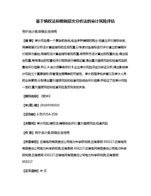 基于熵权法和模糊层次分析法的审计风险评估