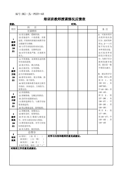 培训的班教师授课情况反馈表.doc