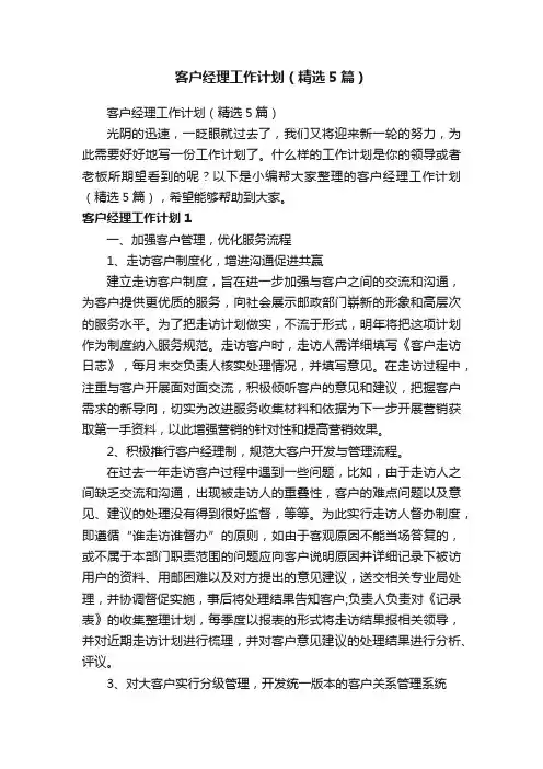 客户经理工作计划（精选5篇）