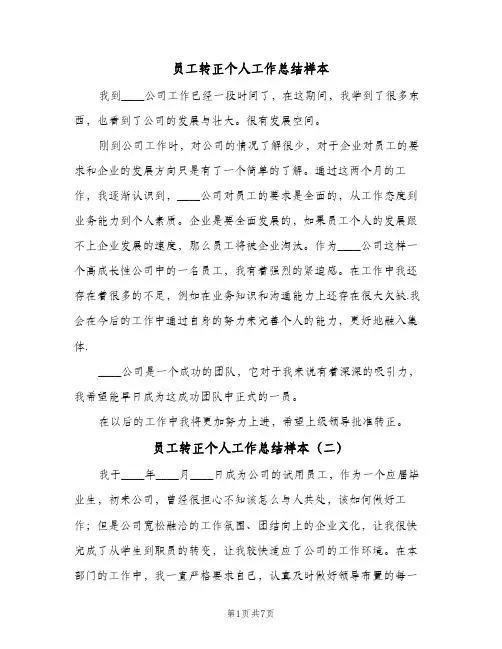 员工转正个人工作总结样本(五篇)