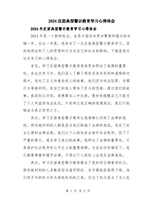 2024反面典型警示教育学习心得体会