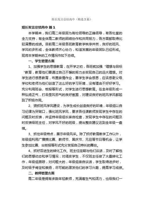 组长发言总结高中（精选3篇）