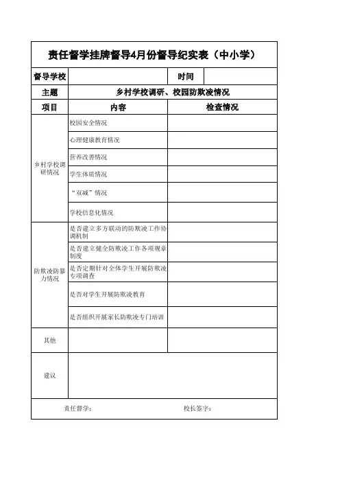 责任督学挂牌督导4月份督导纪实表(中小学)