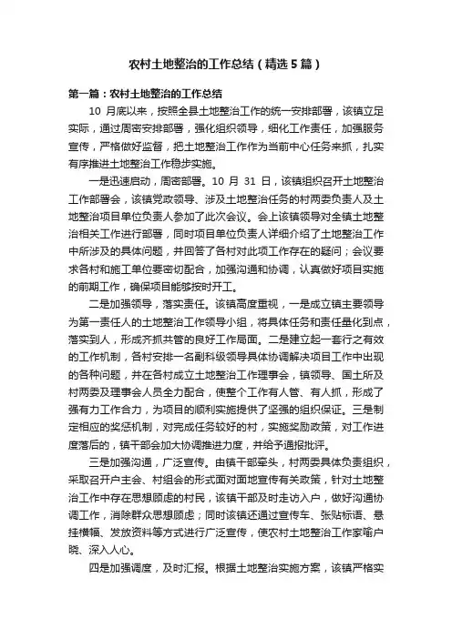 农村土地整治的工作总结（精选5篇）