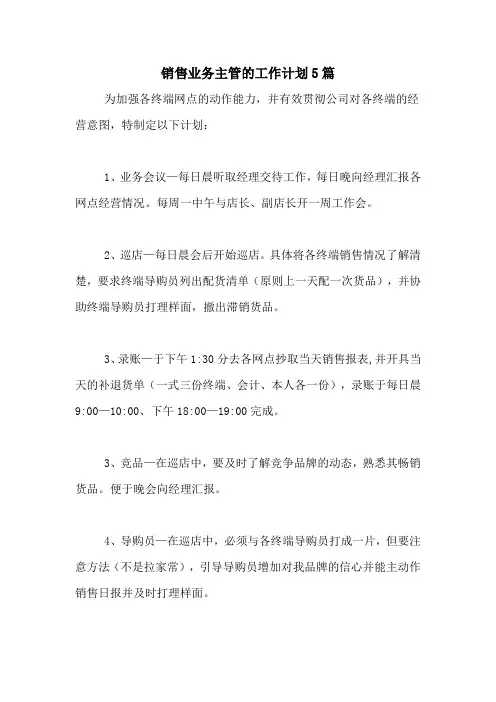 2021年销售业务主管的工作计划5篇