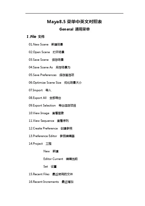 Maya菜单中英文对照表