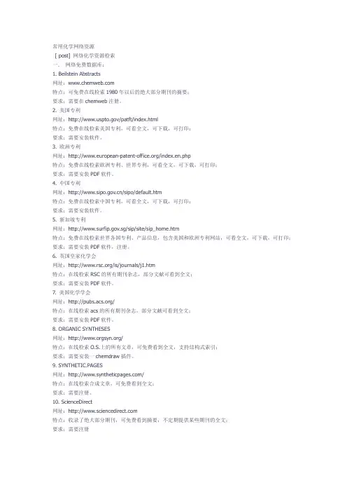 常用化学网络资源