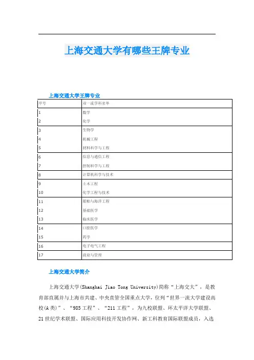 上海交通大学有哪些王牌专业