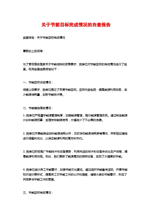 关于节能目标完成情况的自查报告