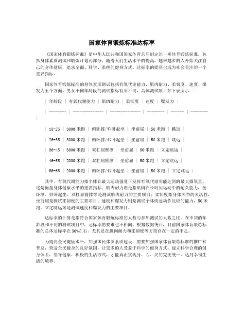 国家体育锻炼标准达标率