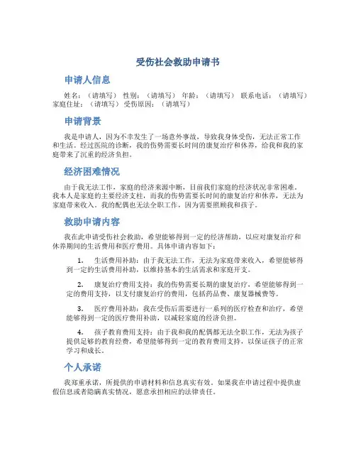 受伤社会救助申请书