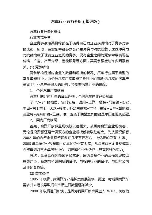 汽车行业五力分析（整理版）