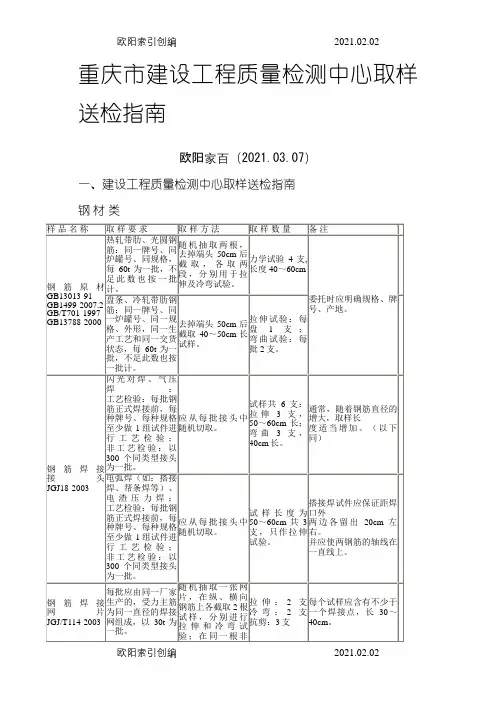 重庆市建设工程质量检测中心取样送检指南之欧阳家百创编