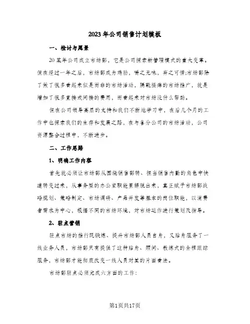 2023年公司销售计划模板(5篇)