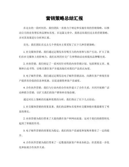营销策略总结汇报