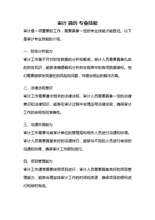 审计 简历 专业技能