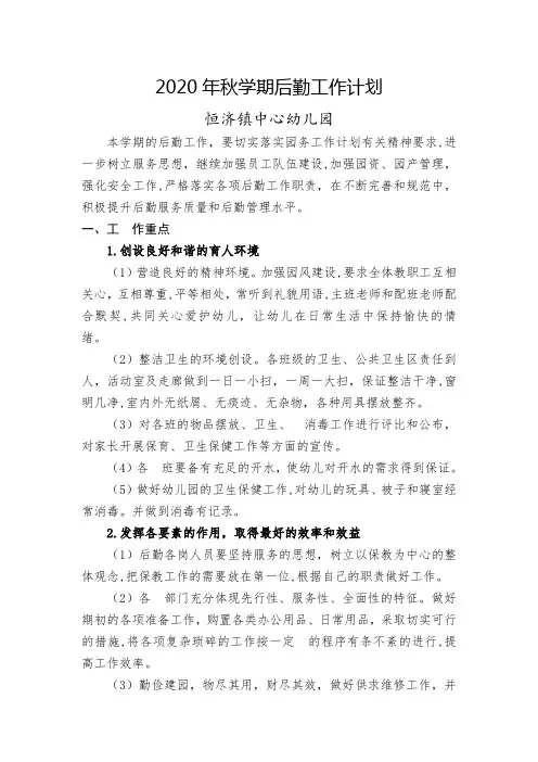 2020年秋学期后勤工作计划(新)
