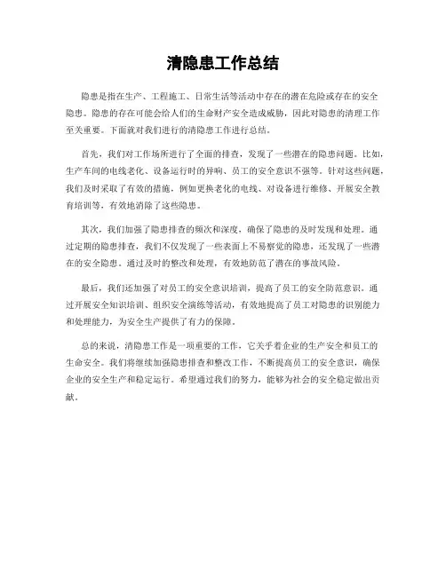 清隐患工作总结