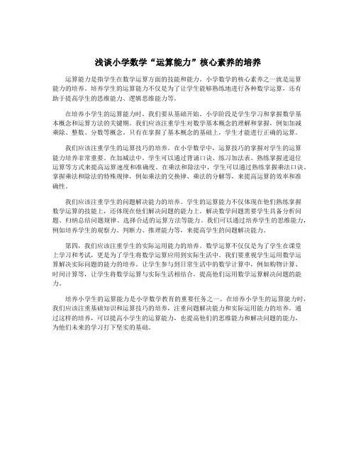 浅谈小学数学“运算能力”核心素养的培养