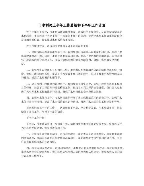 市水利局上半年工作总结和下半年工作计划