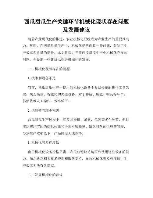 西瓜甜瓜生产关键环节机械化现状存在问题及发展建议