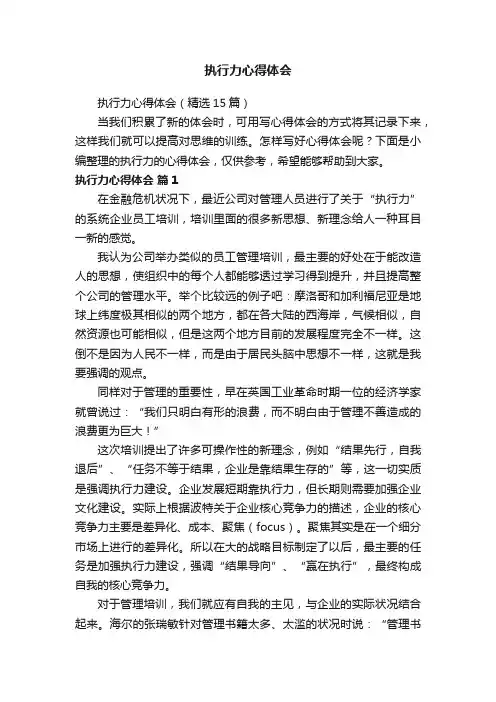 执行力心得体会（精选15篇）